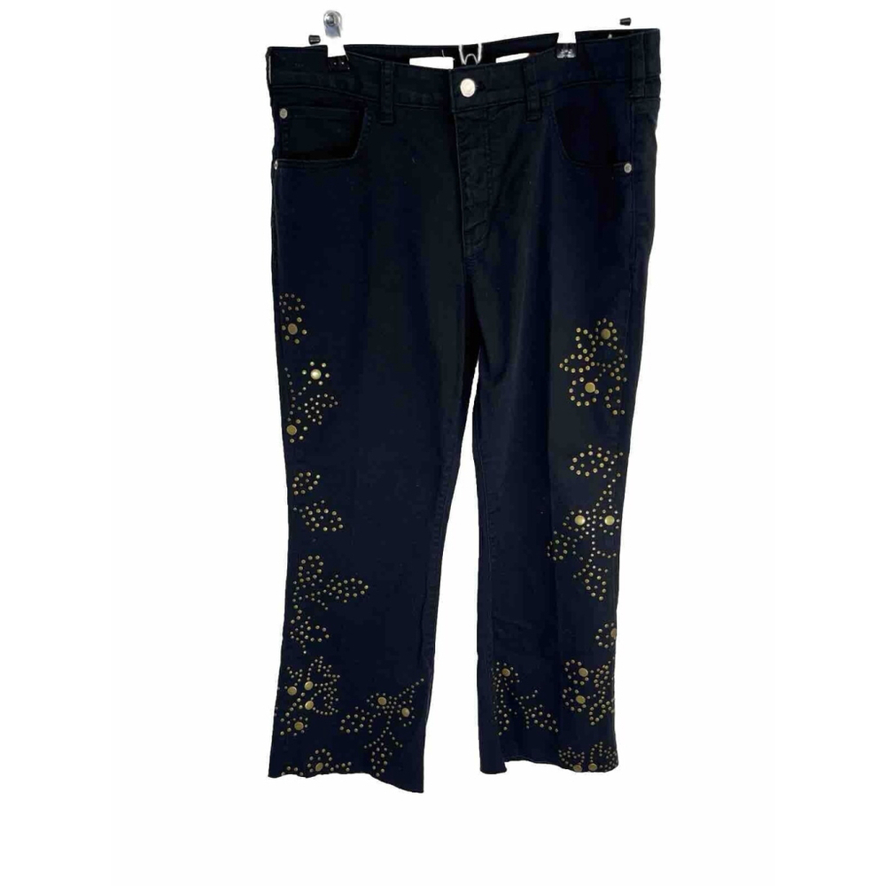 Anthropologie Pilcro Black Cropped Jeans Size 31 The Icon Raw Hem Bronze Studded - Picture 16 of 16
